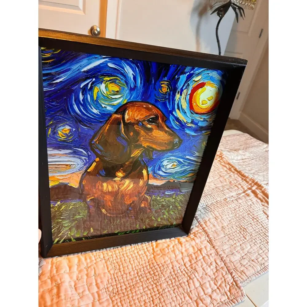 Dachshund Starry Night Van Gogh Style Framed Dog Wall Art 12x15 Doxie